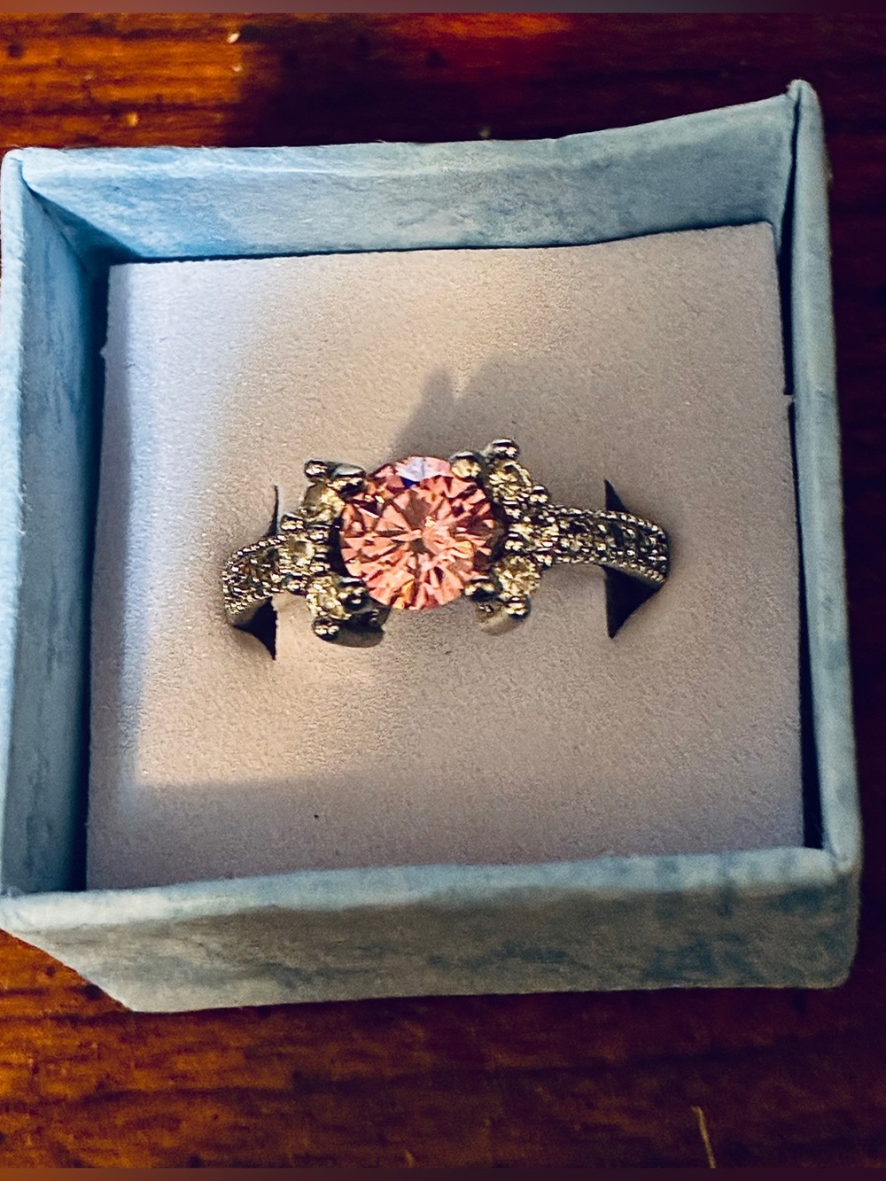 925 Silver Ring with Pink Crystal Center Stone and Pavé Accents